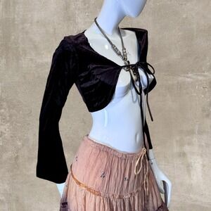 Kaity Y2K Brown Velvet Tie Front Shrug Bolero Top Deadstock Made in USA XS S